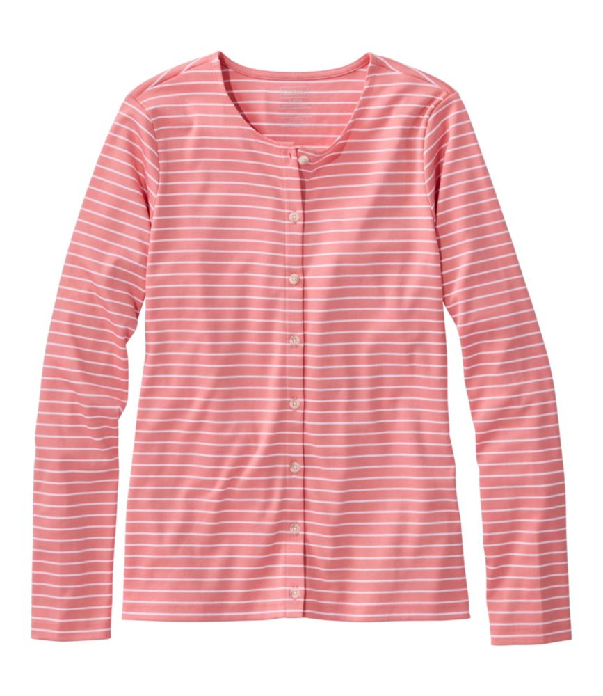 Women's Pima Cotton Tee, Long-Sleeve Crewneck Cardigan Stripe