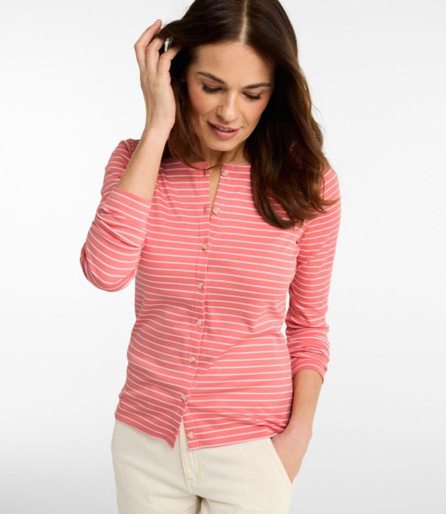 Women's Pima Cotton Tee, Long-Sleeve Crewneck Cardigan Stripe