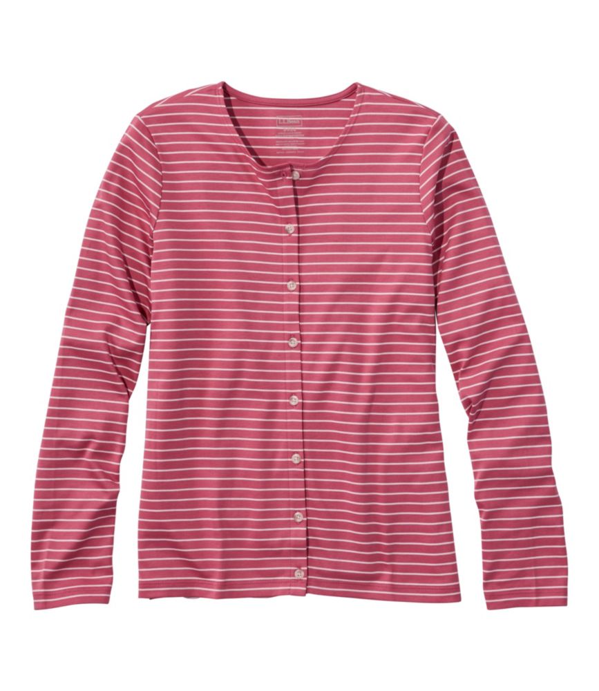 Women's Pima Cotton Tee, Long-Sleeve Crewneck Cardigan Stripe, Vintage Rose/Sea Salt, small image number 1