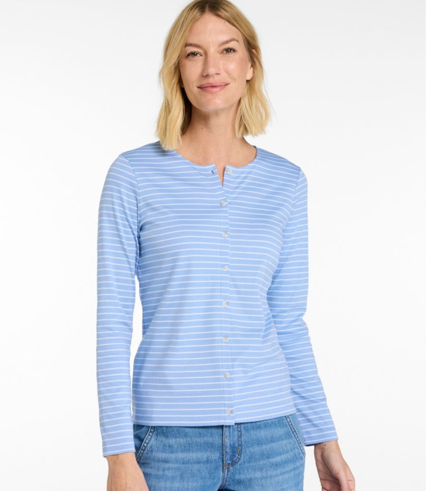 Women's Pima Cotton Tee, Long-Sleeve Crewneck Cardigan Stripe