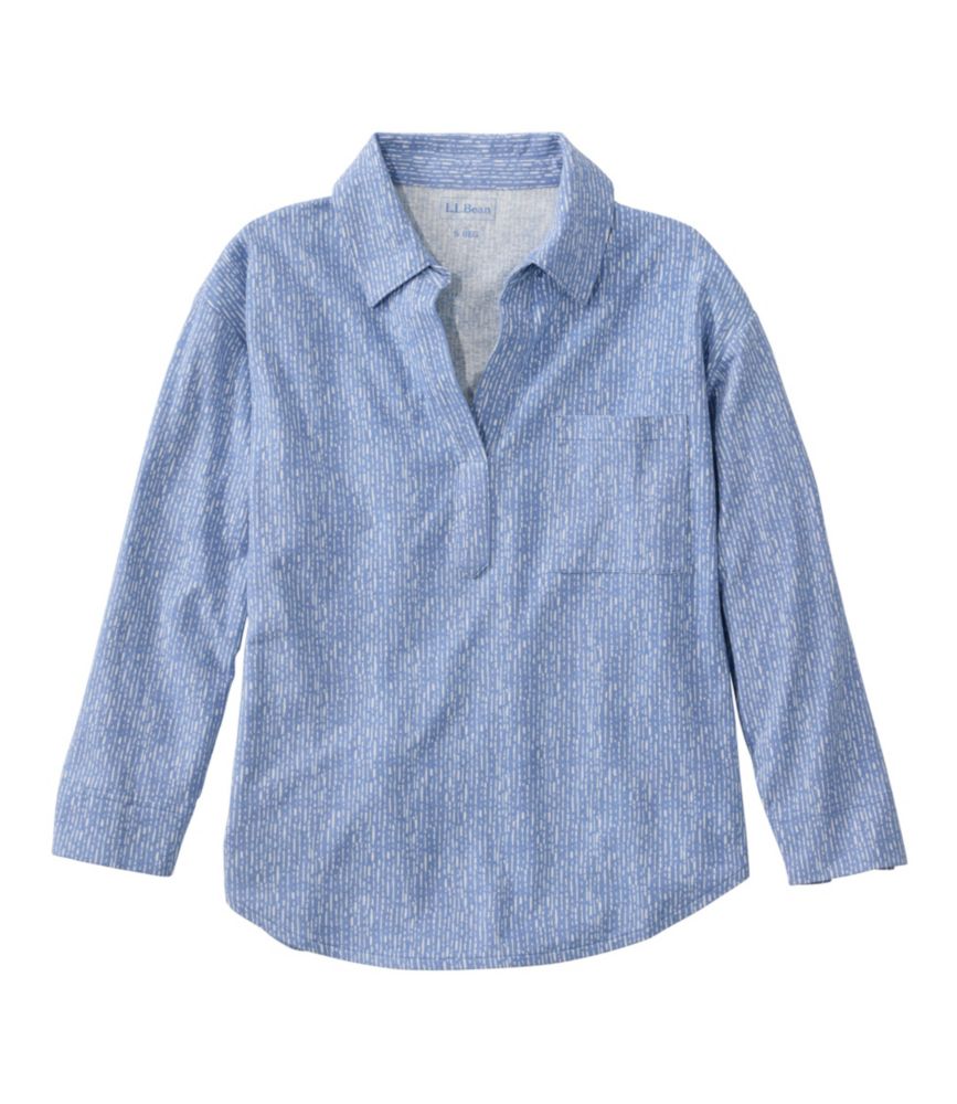 Women's Linen/Cotton Tee, Three-Quarter-Sleeve Splitneck Polo Print, Deep Lake Dashes, small image number 1