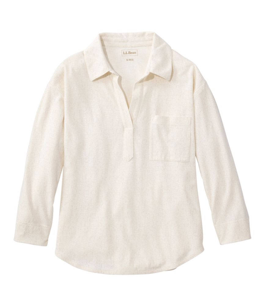 Women's Linen/Cotton Tee, Three-Quarter-Sleeve Splitneck Polo Print