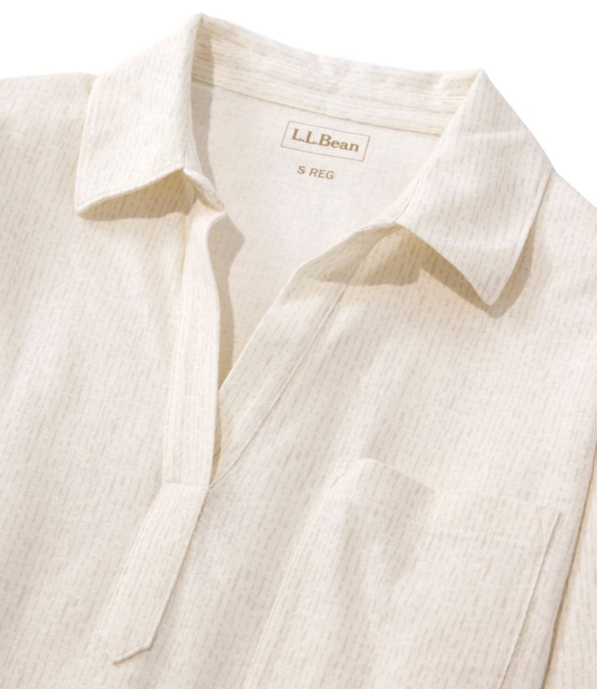 Women's Linen/Cotton Tee, Three-Quarter-Sleeve Splitneck Polo Print