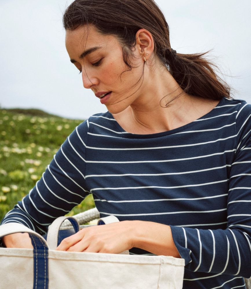 Women's Soft Stretch Supima-Blend Tee, Boatneck Bracelet-Sleeve Stripe