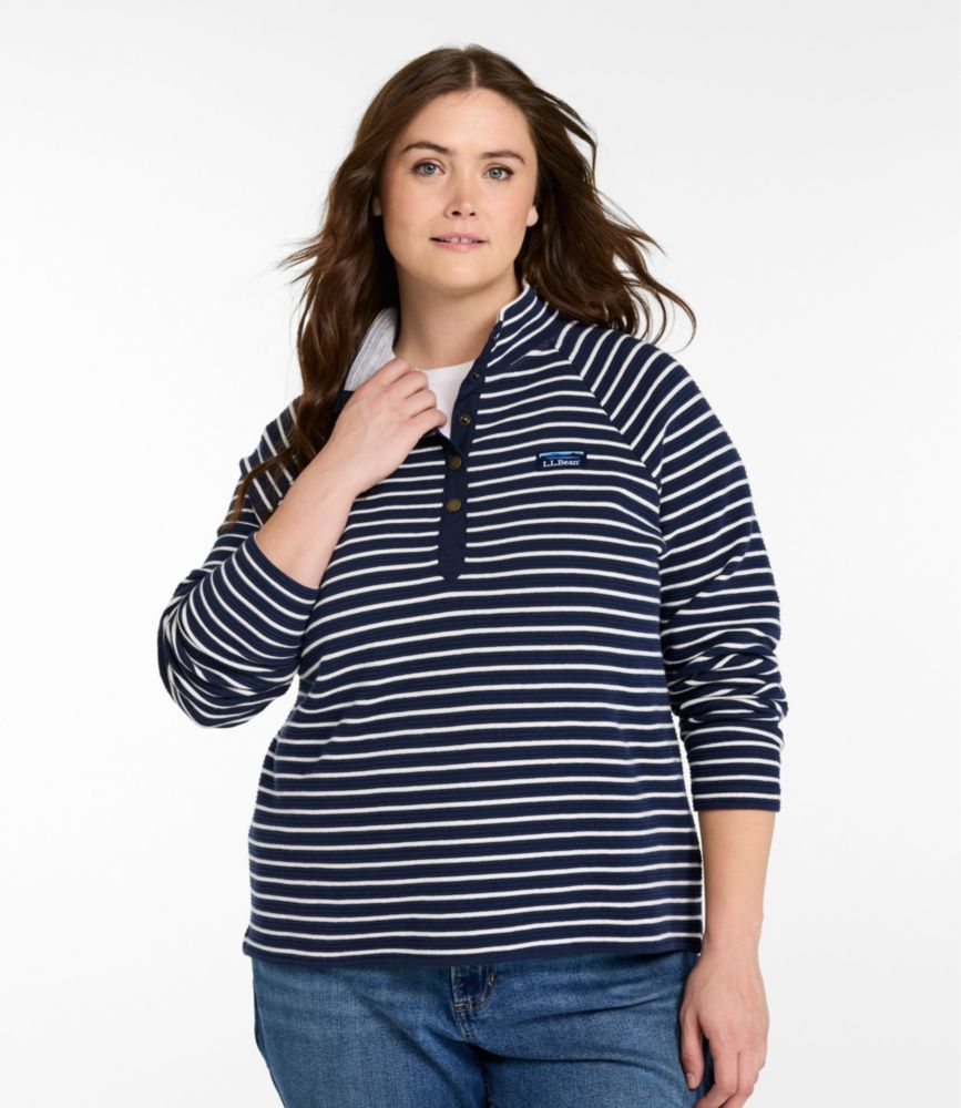 Women's Lakewashed Double-Knit Quarter-Snap, Stripe, Classic Navy/Sea Salt, small image number 2