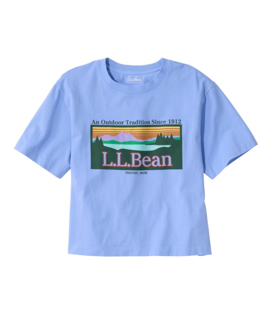 Women's Sunwashed Tee, Short-Sleeve Cropped Boxy Crewneck Logo, Seaboard Blue Outdoor Tradition, small image number 1