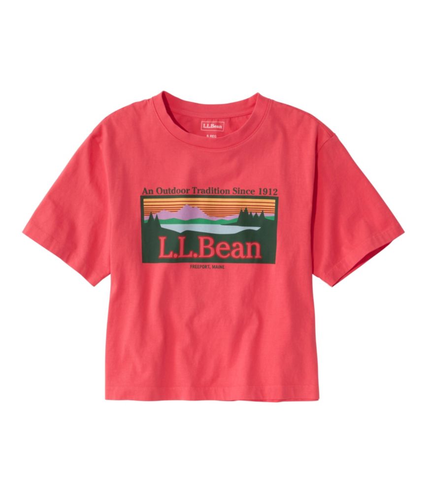Women's Sunwashed Tee, Short-Sleeve Cropped Boxy Crewneck Logo, Pomegranate Outdoor Tradition, small image number 1