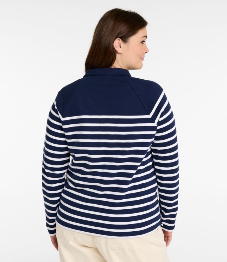 Women's Peaks Island Button Mockneck, Stripe, Glacial Teal/White, small image number 3