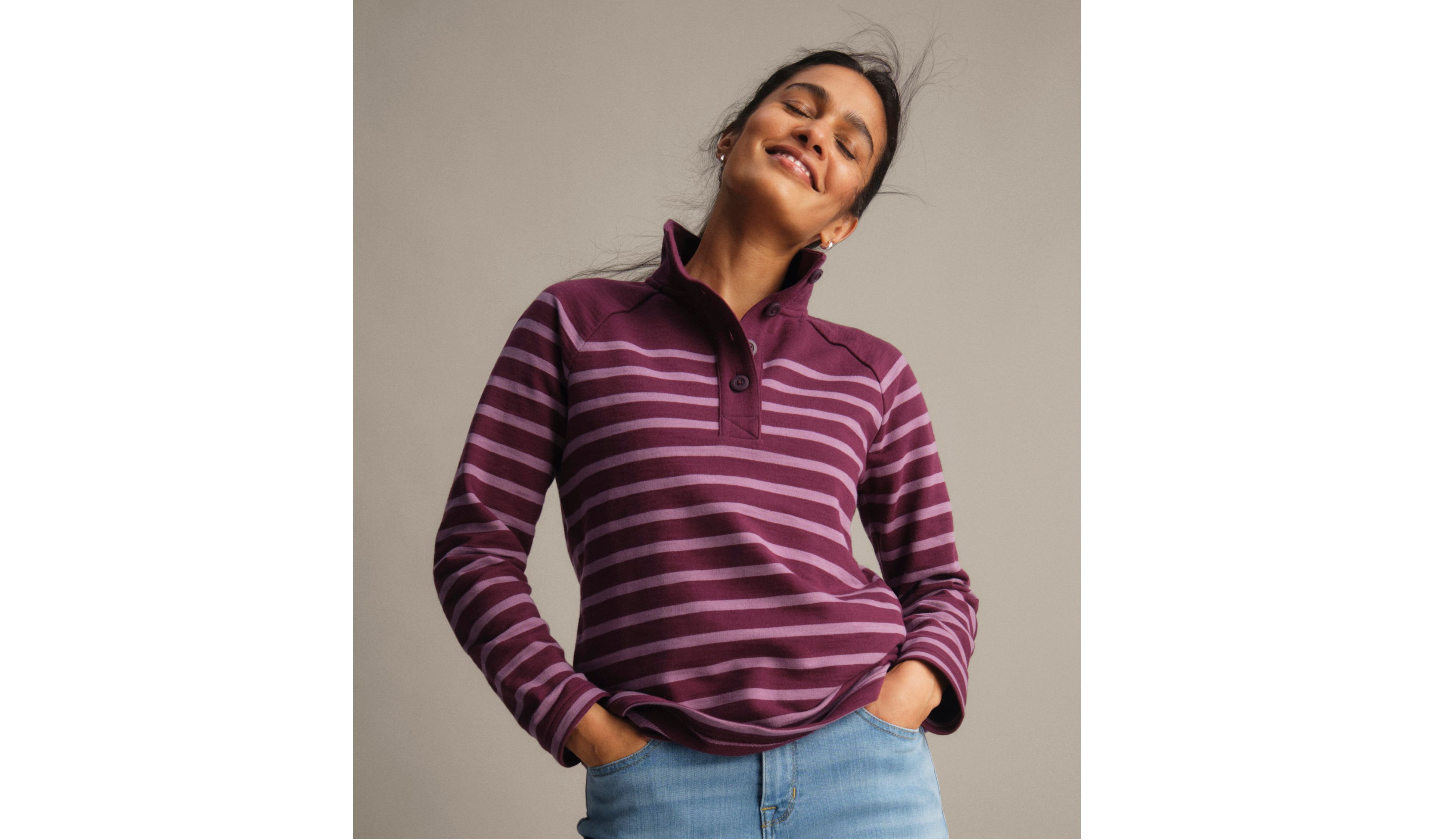 Women's Peaks Island Button Mockneck, Stripe