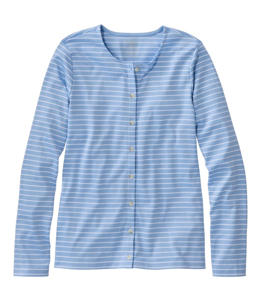 Women's Pima Cotton Tee, Long-Sleeve Crewneck Cardigan Stripe