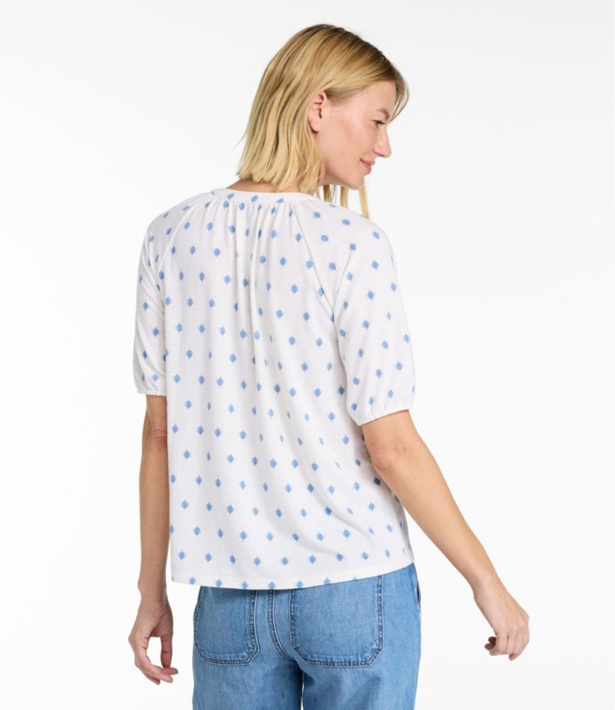 Women's Camden Hills Tee, Elbow-Sleeve Button-Front Shirt Print, Deep Blue Foulard, small image number 3