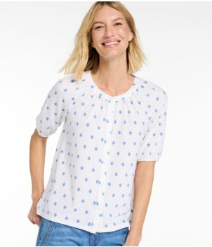 Women's Camden Hills Tee, Elbow-Sleeve Button-Front Shirt Print, New