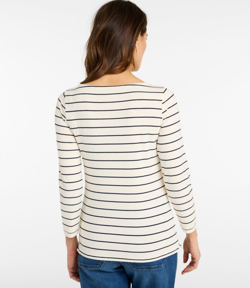 Women's Soft Stretch Supima-Blend Tee, Boatneck Bracelet-Sleeve Stripe, Fair Aqua/Cream, small image number 3