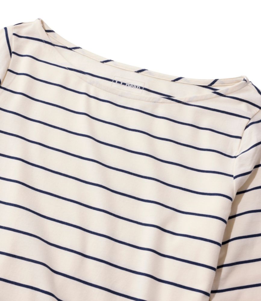 Women's Soft Stretch Supima-Blend Tee, Boatneck Bracelet-Sleeve Stripe