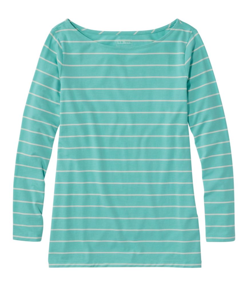 Women's Soft Stretch Supima-Blend Tee, Boatneck Bracelet-Sleeve Stripe, Fair Aqua/Cream, small image number 1