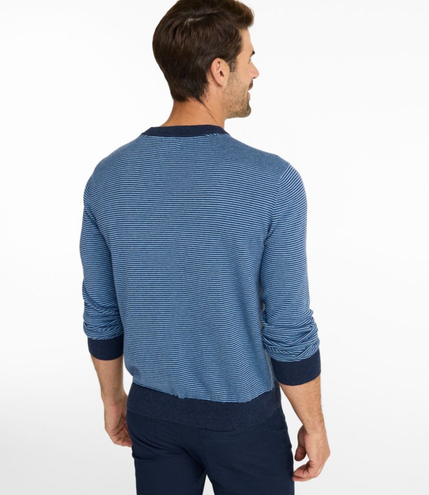 Men's All Seasons Cotton Blend Sweater, Crewneck, Stripe, Classic Navy/Seaboard Blue Heather, small image number 3