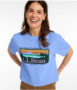 Women's Sunwashed Tee, Short-Sleeve Cropped Boxy Crewneck Logo, New