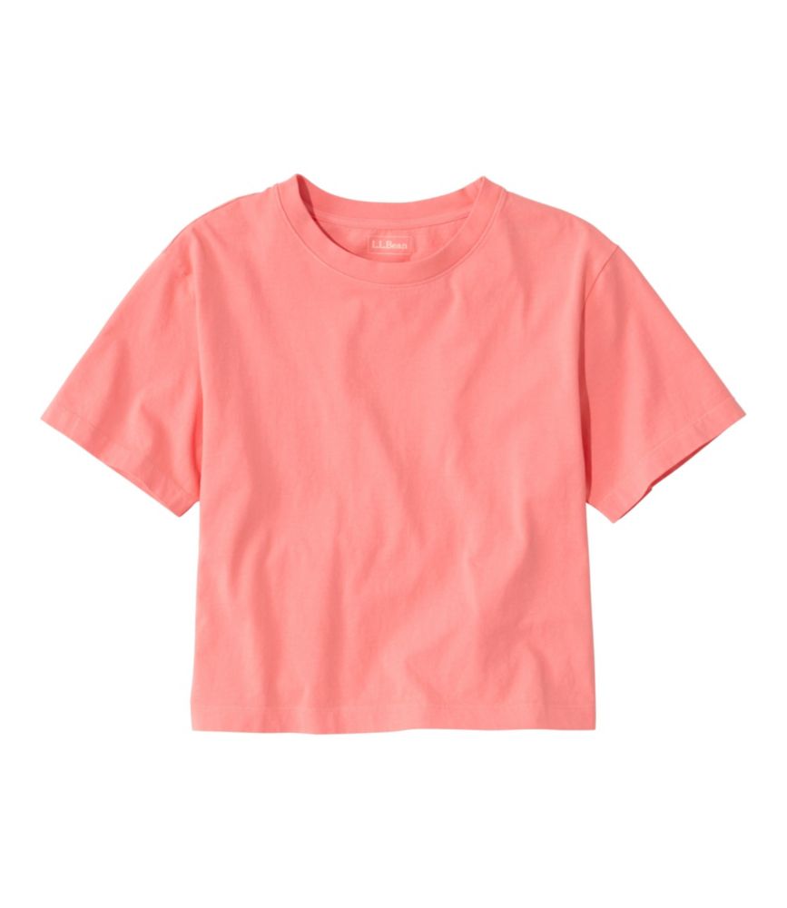 Women's Sunwashed Tee, Short-Sleeve Cropped Boxy Crewneck, Dark Salmon, small image number 1