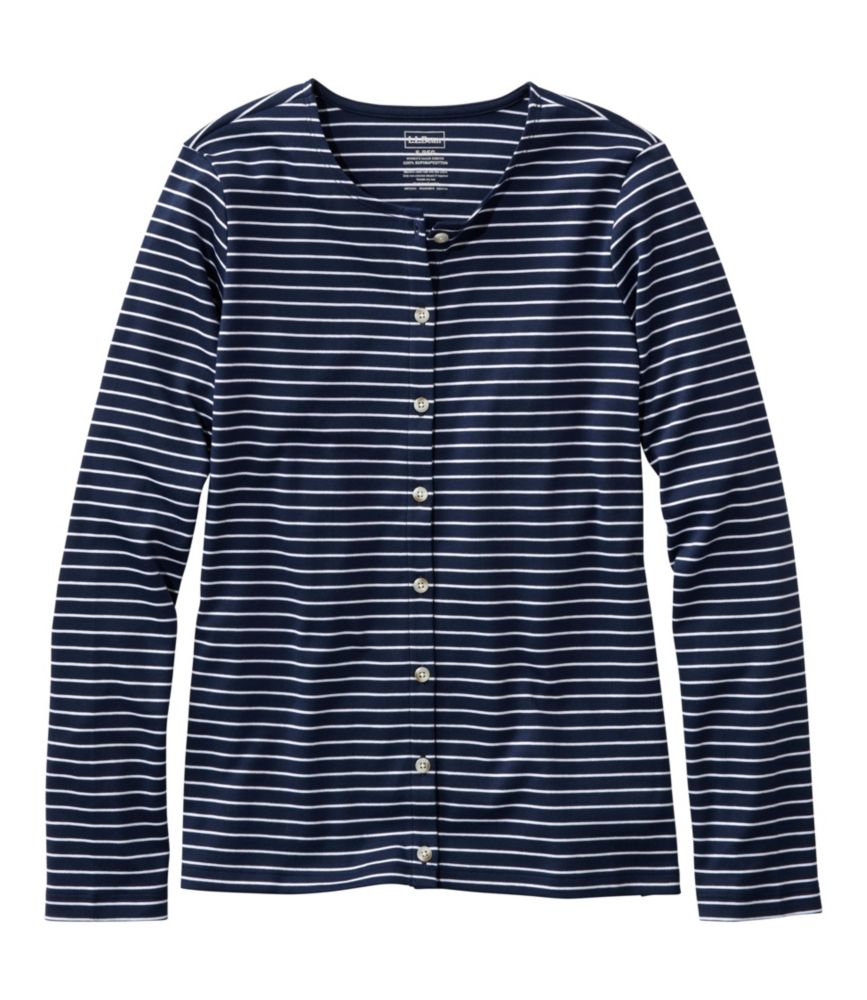 Women's Pima Cotton Tee, Long-Sleeve Crewneck Cardigan Stripe