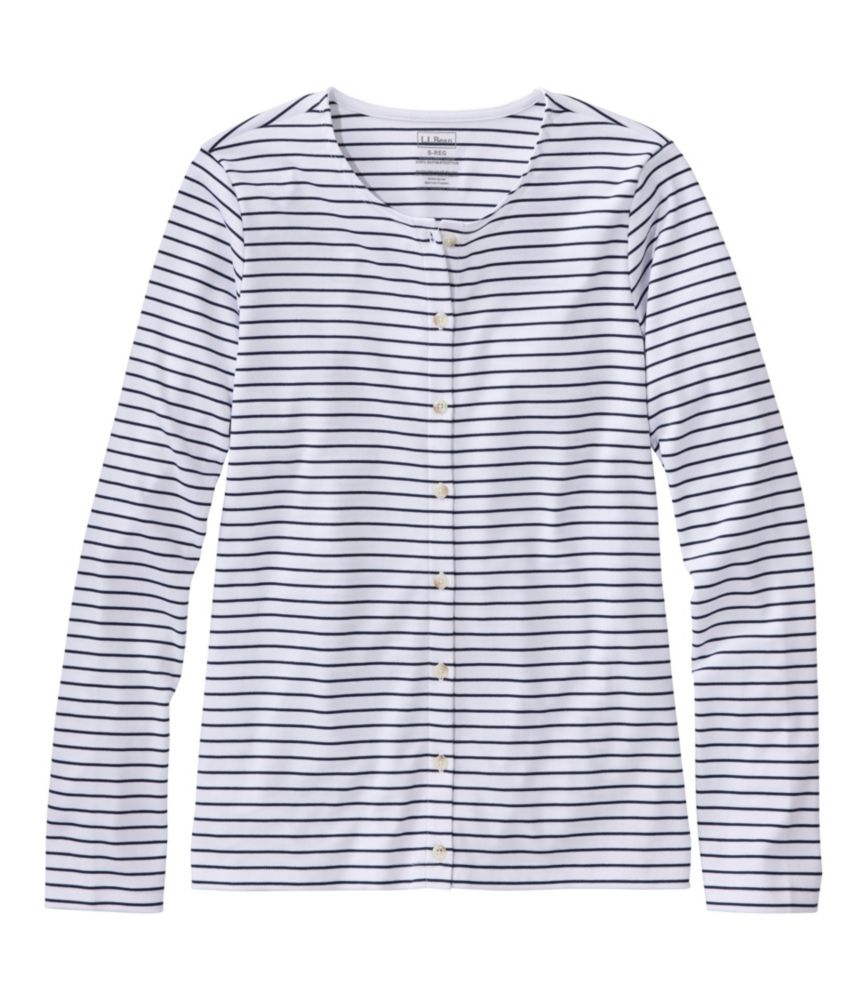 Women's Pima Cotton Tee, Long-Sleeve Crewneck Cardigan Stripe