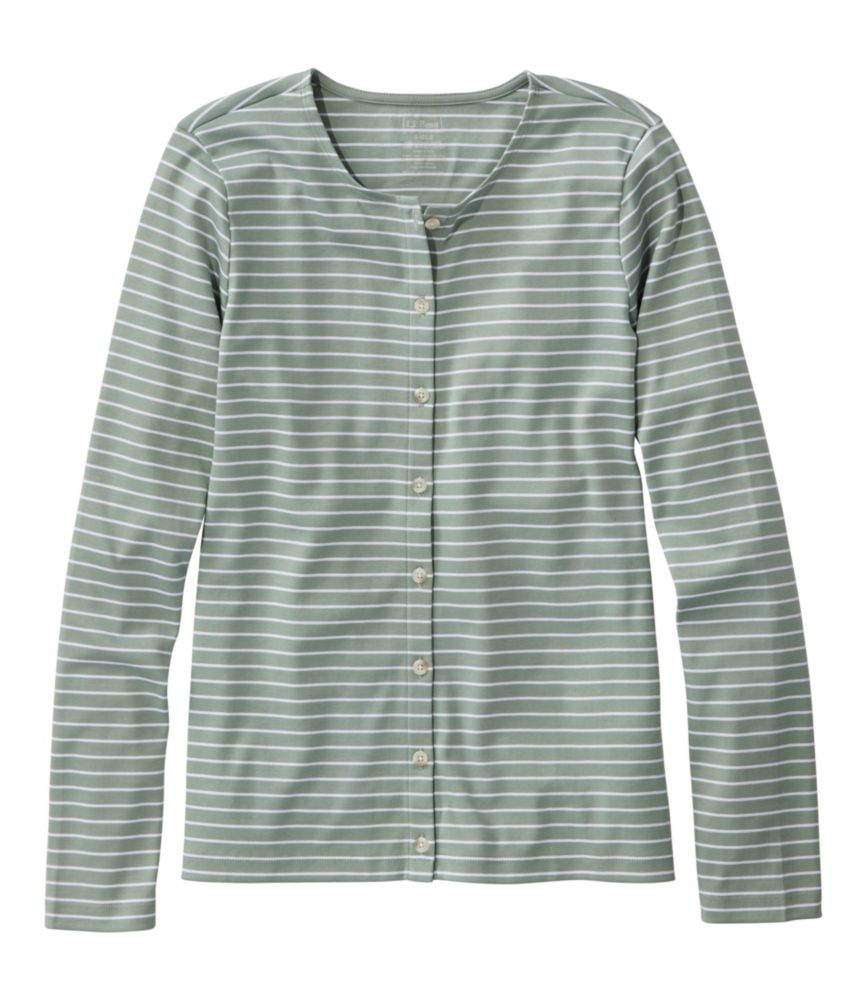 Women's Pima Cotton Tee, Long-Sleeve Crewneck Cardigan Stripe