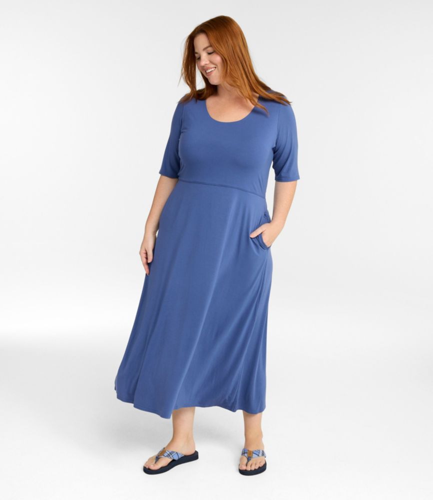 Women's Summer Knit Dress, Three-Quarter-Sleeve Scoopneck