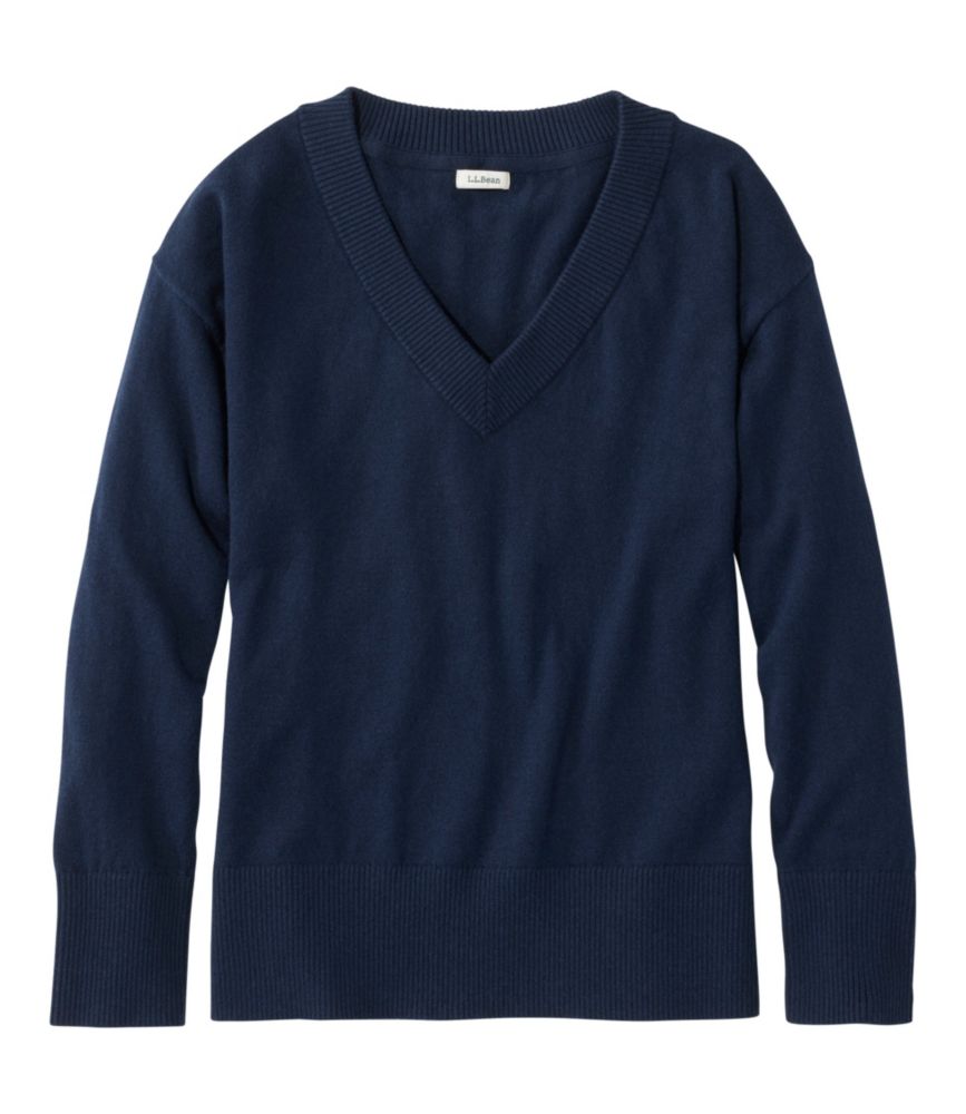 Women's Cotton/Cashmere Sweater, V-Neck, Classic Navy, small image number 1