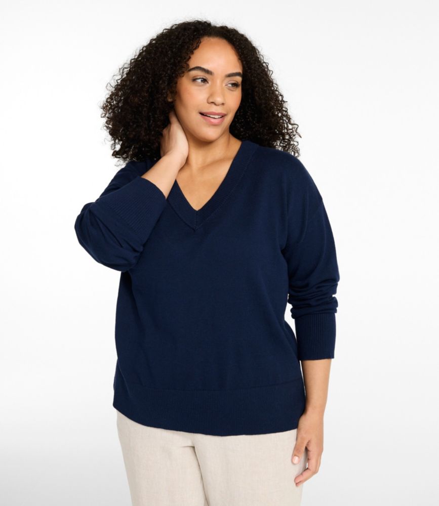 Women's Cotton/Cashmere Sweater, V-Neck, New