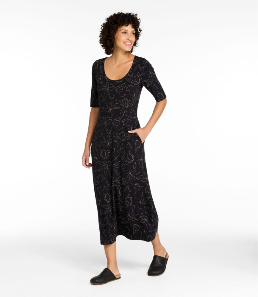 Women's Summer Knit Dress, Three-Quarter-Sleeve Scoopneck Print