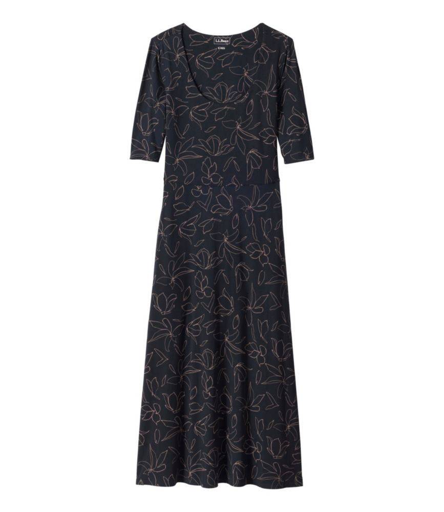 Women's Summer Knit Dress, Three-Quarter-Sleeve Scoopneck Print