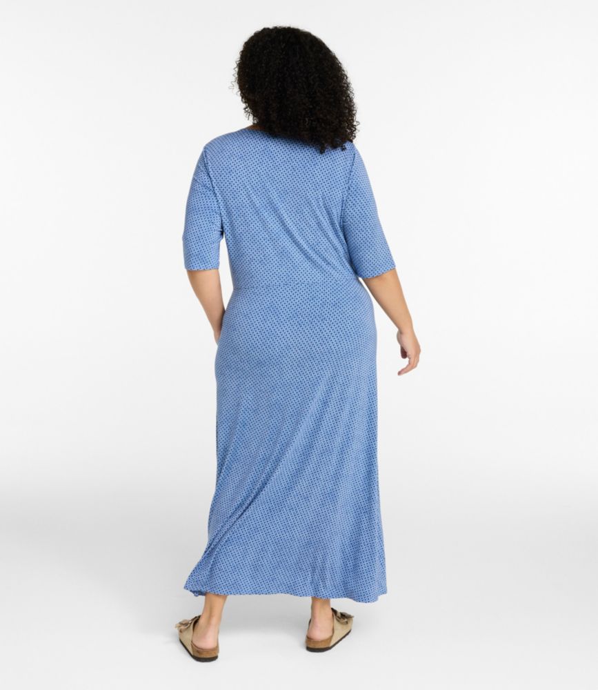 Women's Summer Knit Dress, Three-Quarter-Sleeve Scoopneck Print, Black Falling Floral, small image number 3