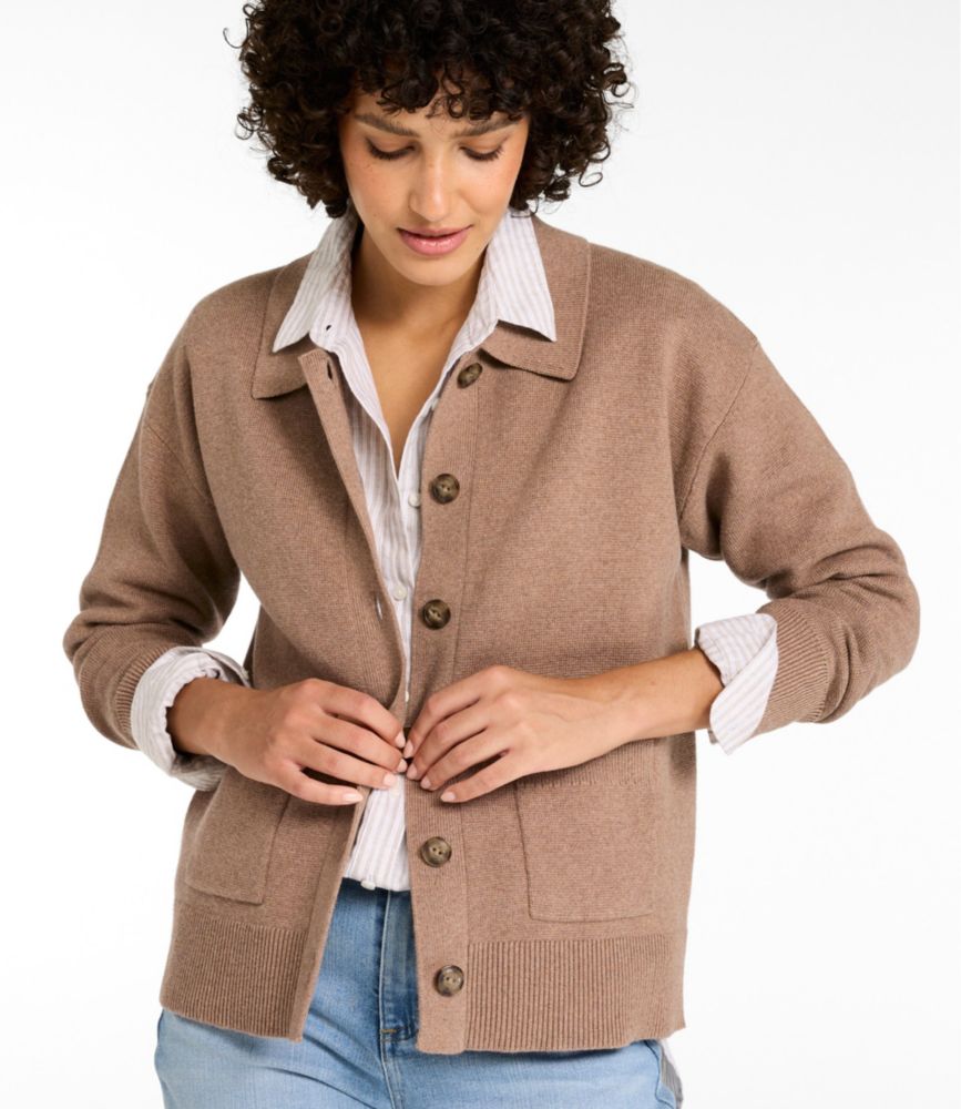 Women's Wicked Soft Cotton/Cashmere Cardigan, Camel Brown Heather, small image number 2