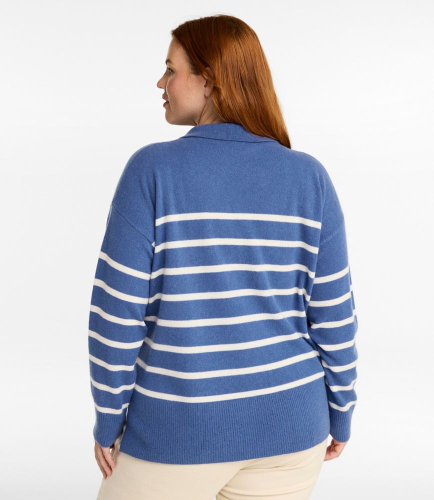 Women's Classic Cashmere Sweater, Relaxed Polo, Deep Blue/Bone, small image number 3