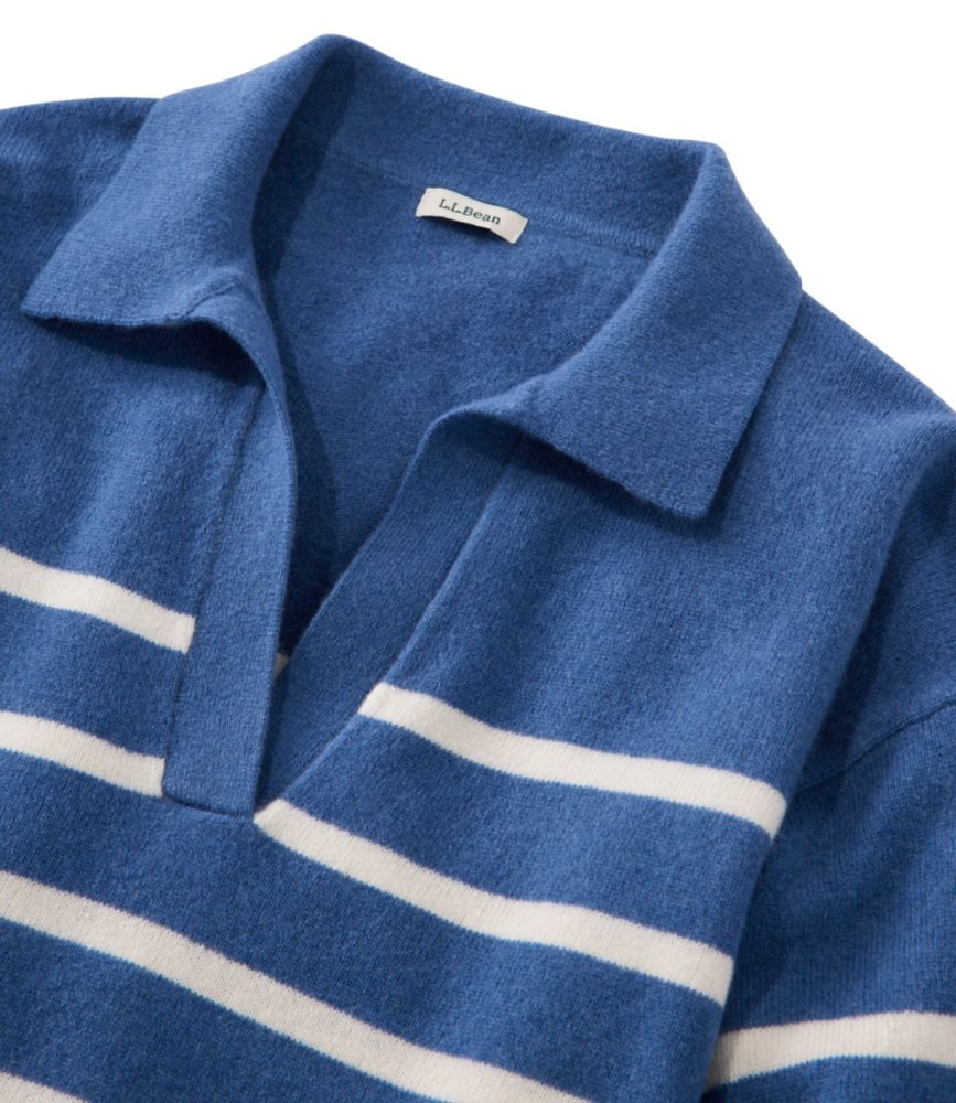 Women's Classic Cashmere Sweater, Relaxed Polo, Deep Blue/Bone, small image number 4