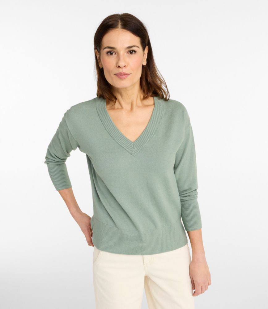 Women's Cotton/Cashmere Sweater, V-Neck, New