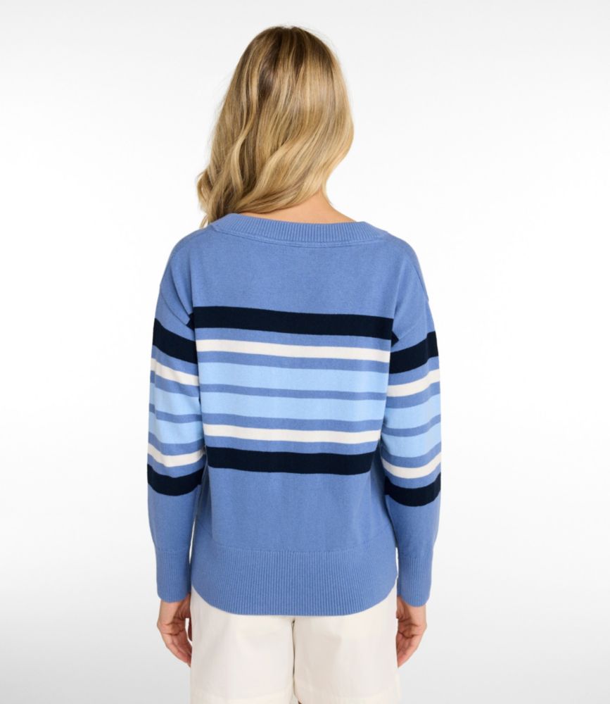 Women's Cotton/Cashmere Sweater, V-Neck Stripe