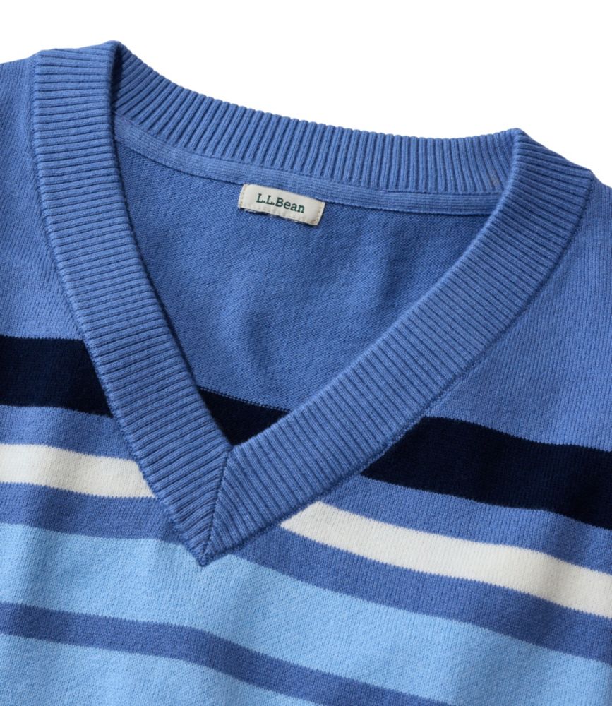 Women's Cotton/Cashmere Sweater, V-Neck Stripe