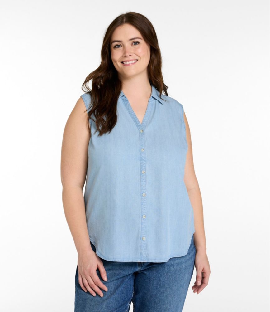 Women's Soft-Washed Sleeveless Shirt, Chambray Blue, small image number 2