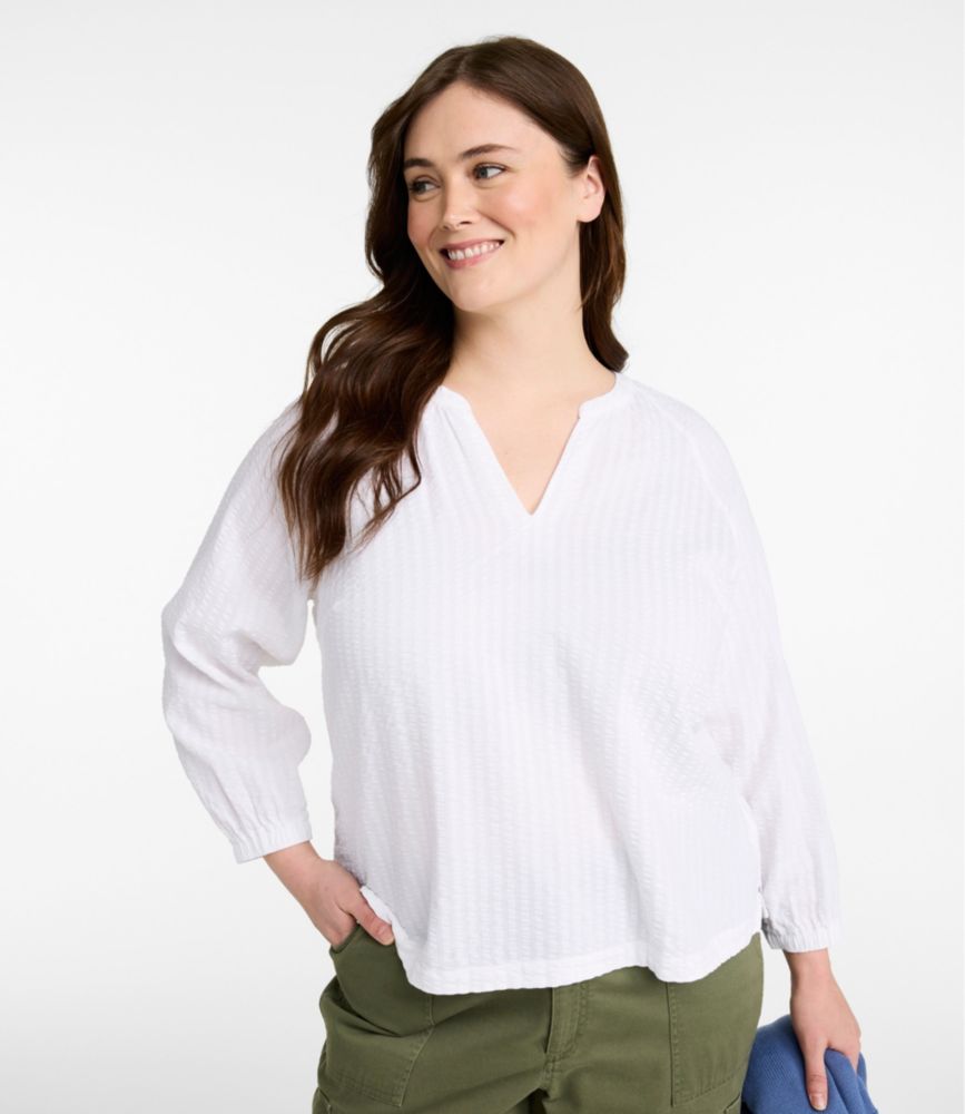Women's Bean's Seacoast Seersucker Splitneck Shirt