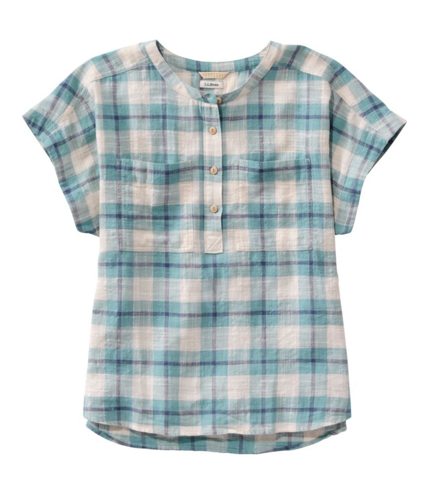 Women's L.L.Bean Day Breeze Shirt, Short-Sleeve Popover, Silver Blue Plaid, small image number 1