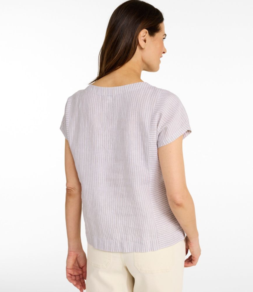 Women's Premium Washable Linen Shirt, Short-Sleeve Stripe