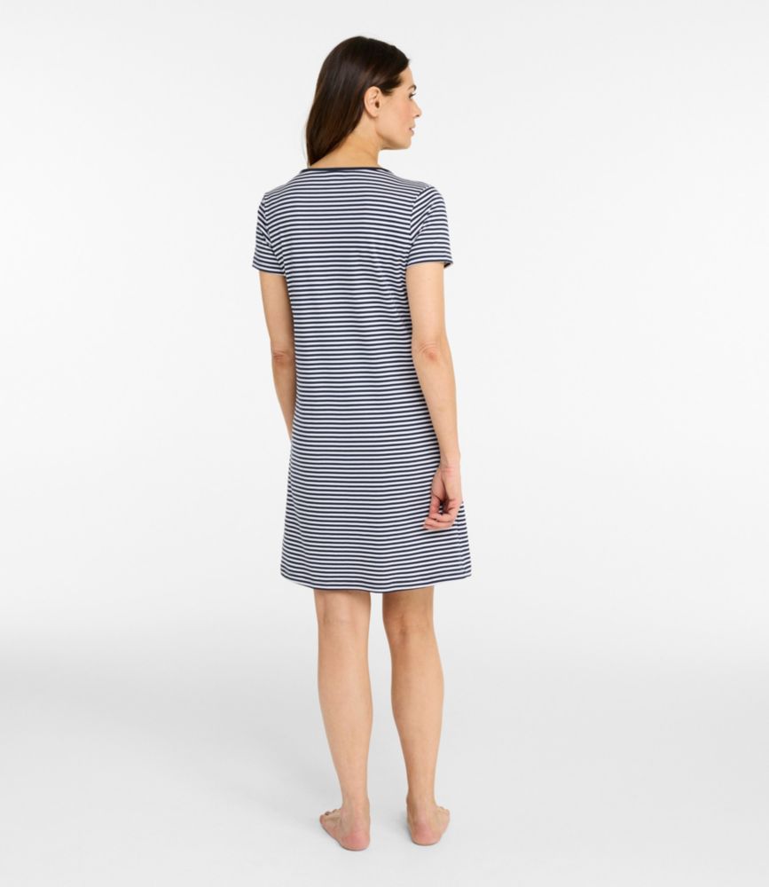 Women's Supima&reg; Nightgown, Short-Sleeve Stripe, Classic Navy Stripe, small image number 3