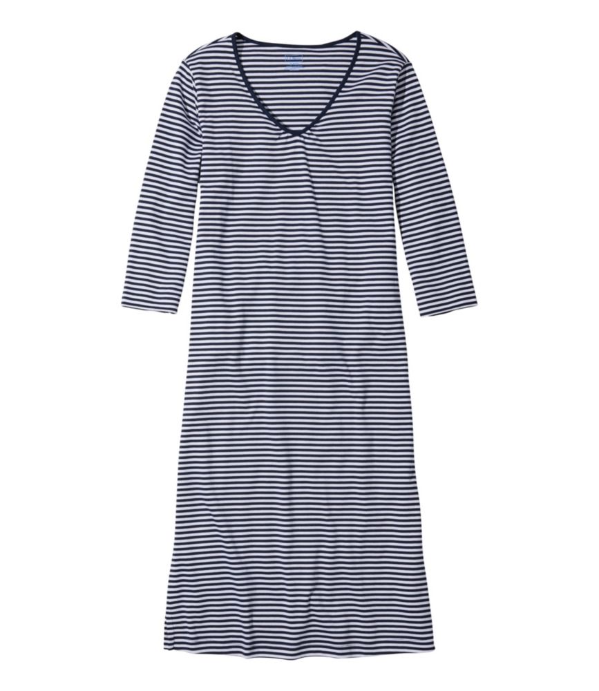 Women's Supima Nightgown, V-Neck Three-Quarter-Sleeve Stripe
