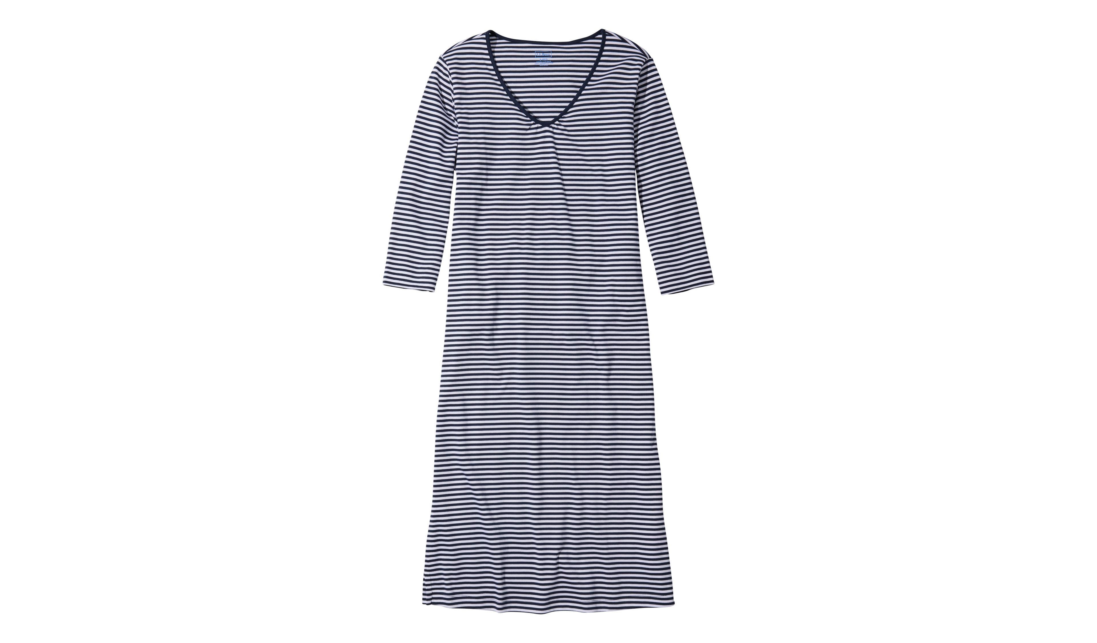 Women's Supima Nightgown, V-Neck Three-Quarter-Sleeve Stripe