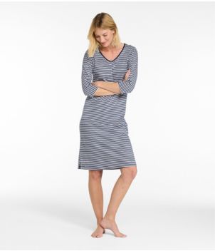 Women's Supima Nightgown, V-Neck Three-Quarter-Sleeve Stripe