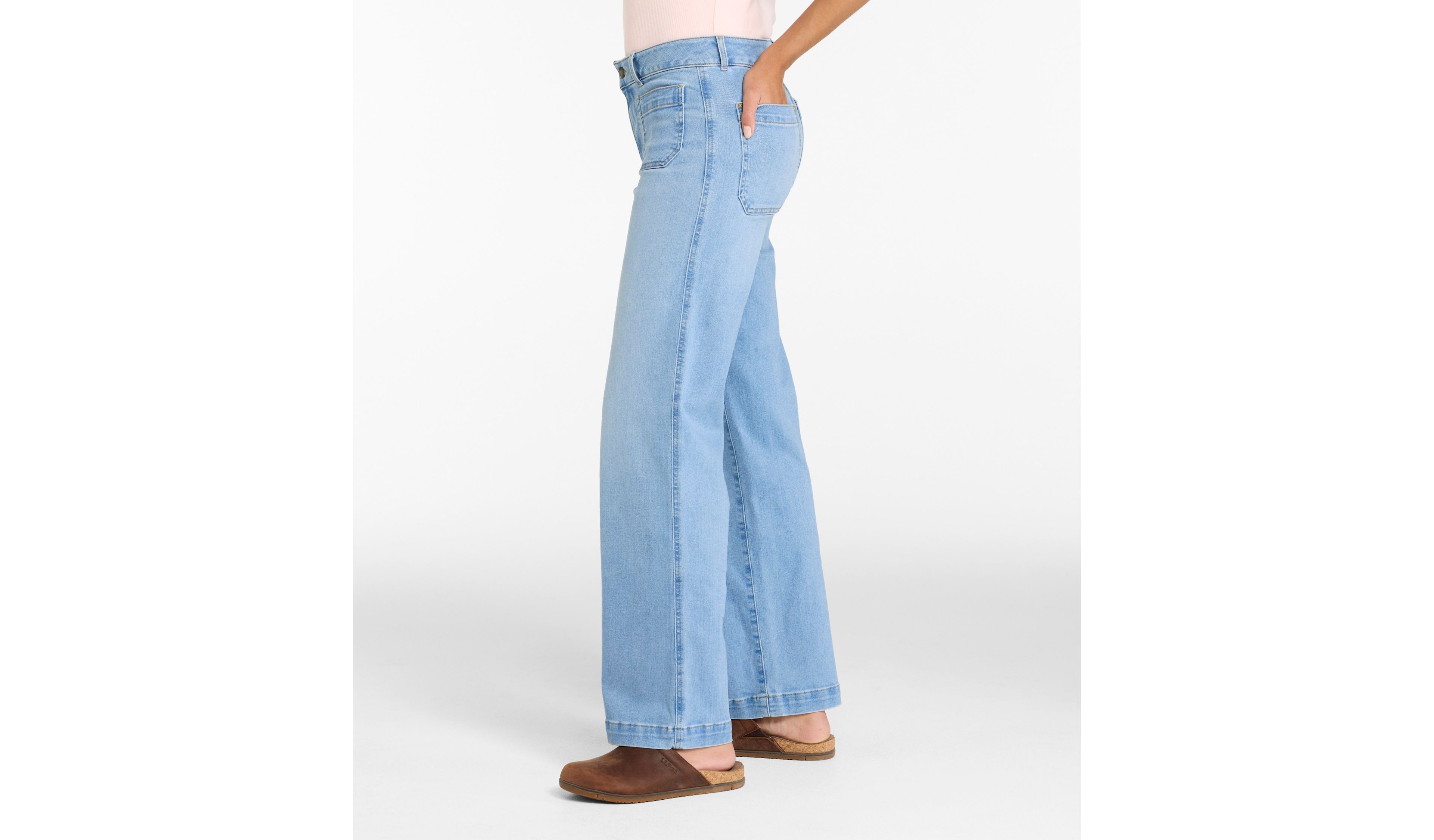 Women's L.L.Bean Go-Anywhere Jeans, Mid-Rise Patch Pocket Wide Straight-Leg