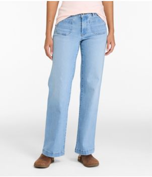 Women's L.L.Bean Go-Anywhere Jeans, Mid-Rise Patch Pocket Wide Straight-Leg, New