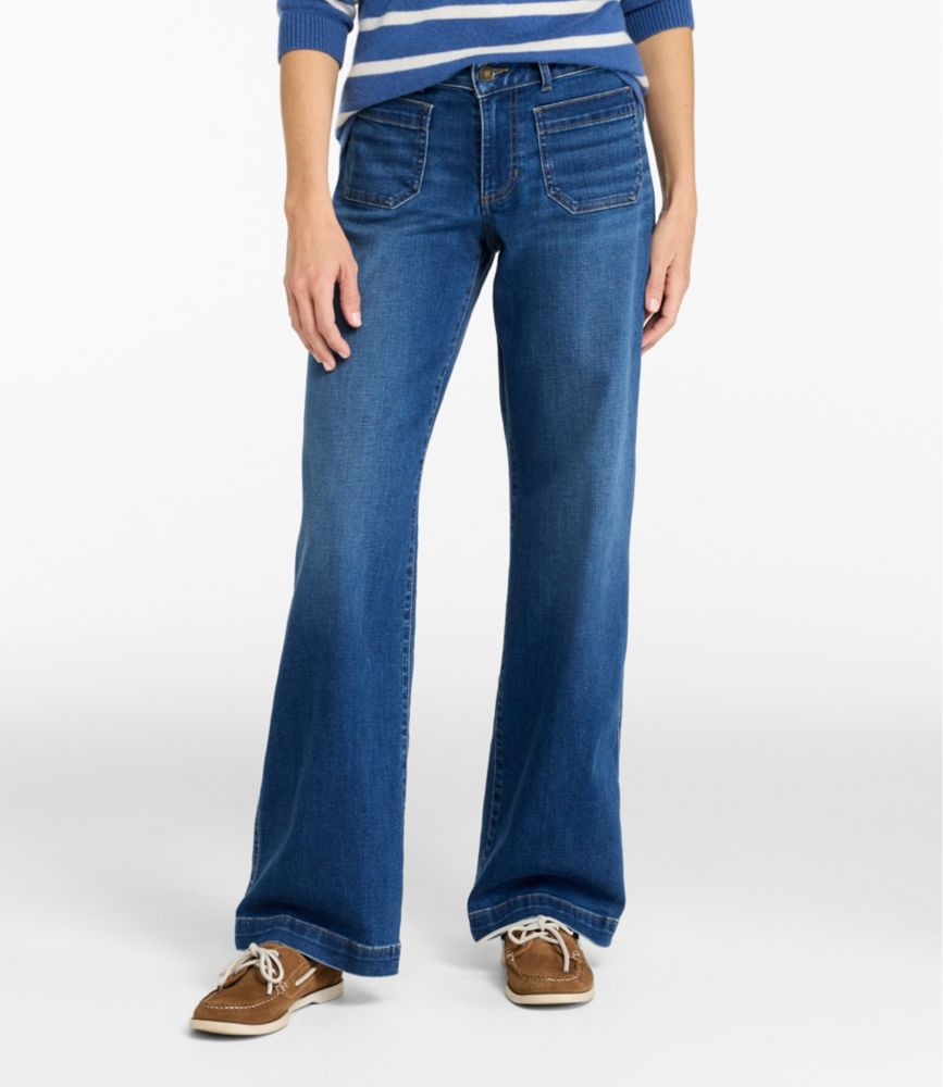 Women's L.L.Bean Go-Anywhere Jeans, Mid-Rise Patch Pocket Wide Straight-Leg