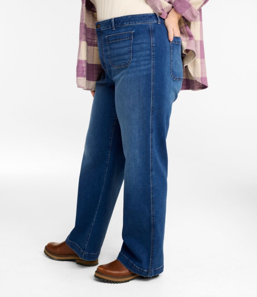 Women's L.L.Bean Go-Anywhere Jeans, Mid-Rise Patch Pocket Wide Straight-Leg, Deep Mariner Wash, small image number 4
