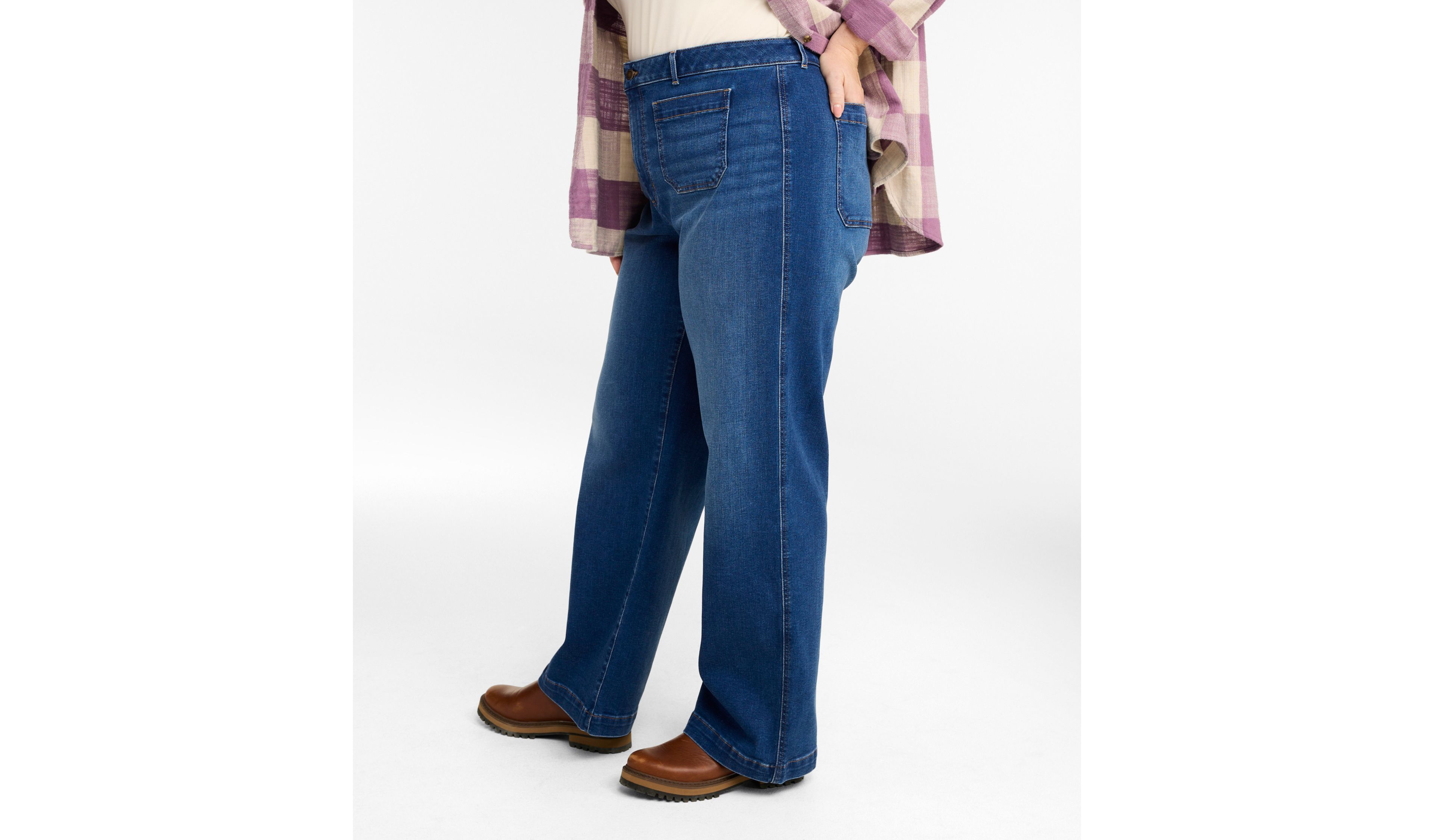 Women's L.L.Bean Go-Anywhere Jeans, Mid-Rise Patch Pocket Wide Straight-Leg